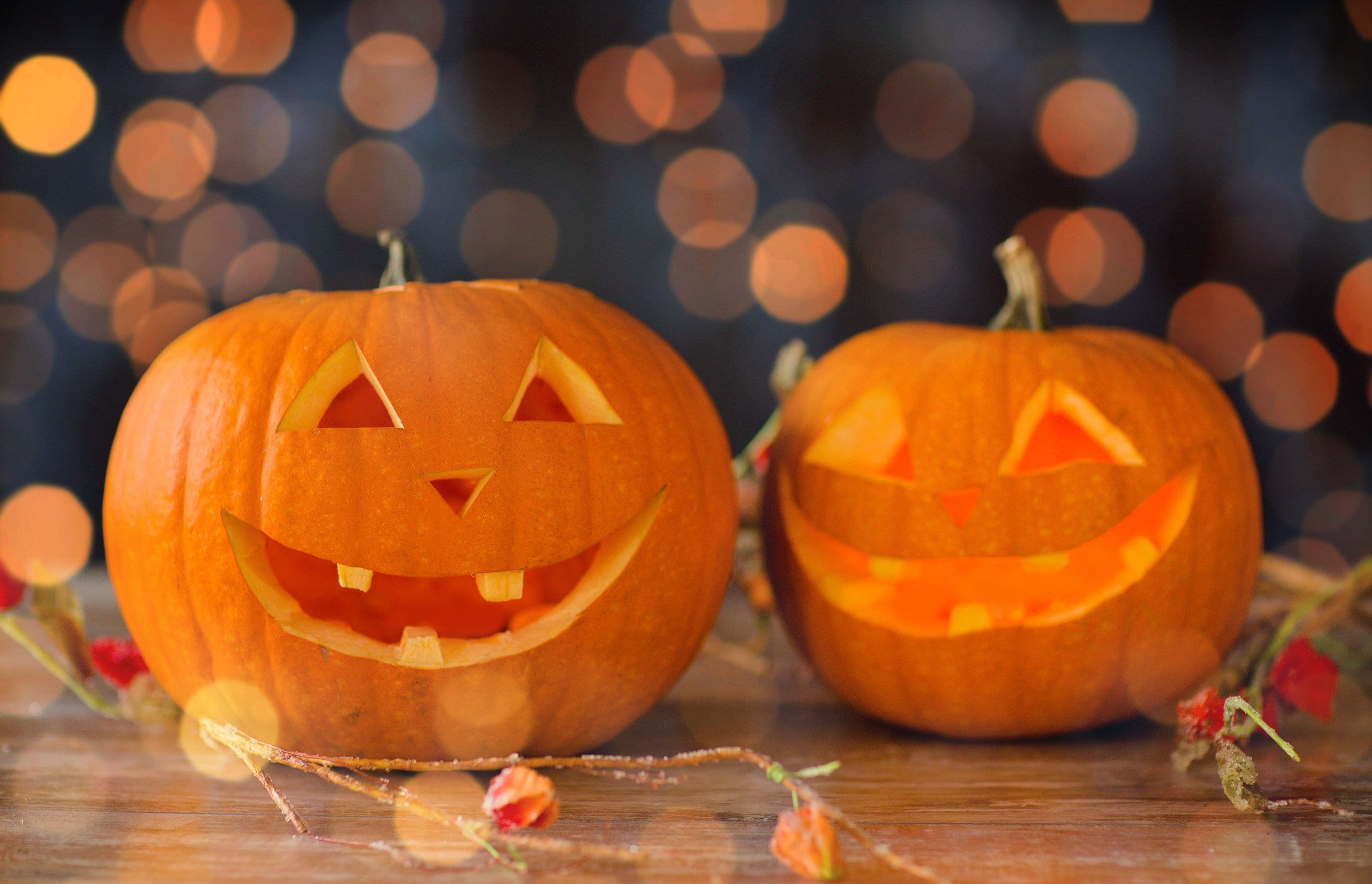 Two smiling Halloween Jack-o-lanterns
